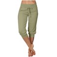thumbnail image 2 of Frostluinai Women Capri Pants for Summer Drawstring High Wisted Casual Pants Plus Size Solid Color Workout Capris Loose Fit Buttons Trim with Pockets, 2 of 9