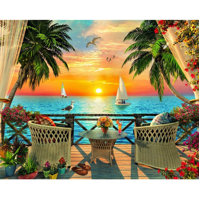 Cuadros Decorativos Pintura de diamante 5D DIY mosaico redondo completo puesta de sol imagen hecha a mano decoración del hogar JShteea Nuevos Originales