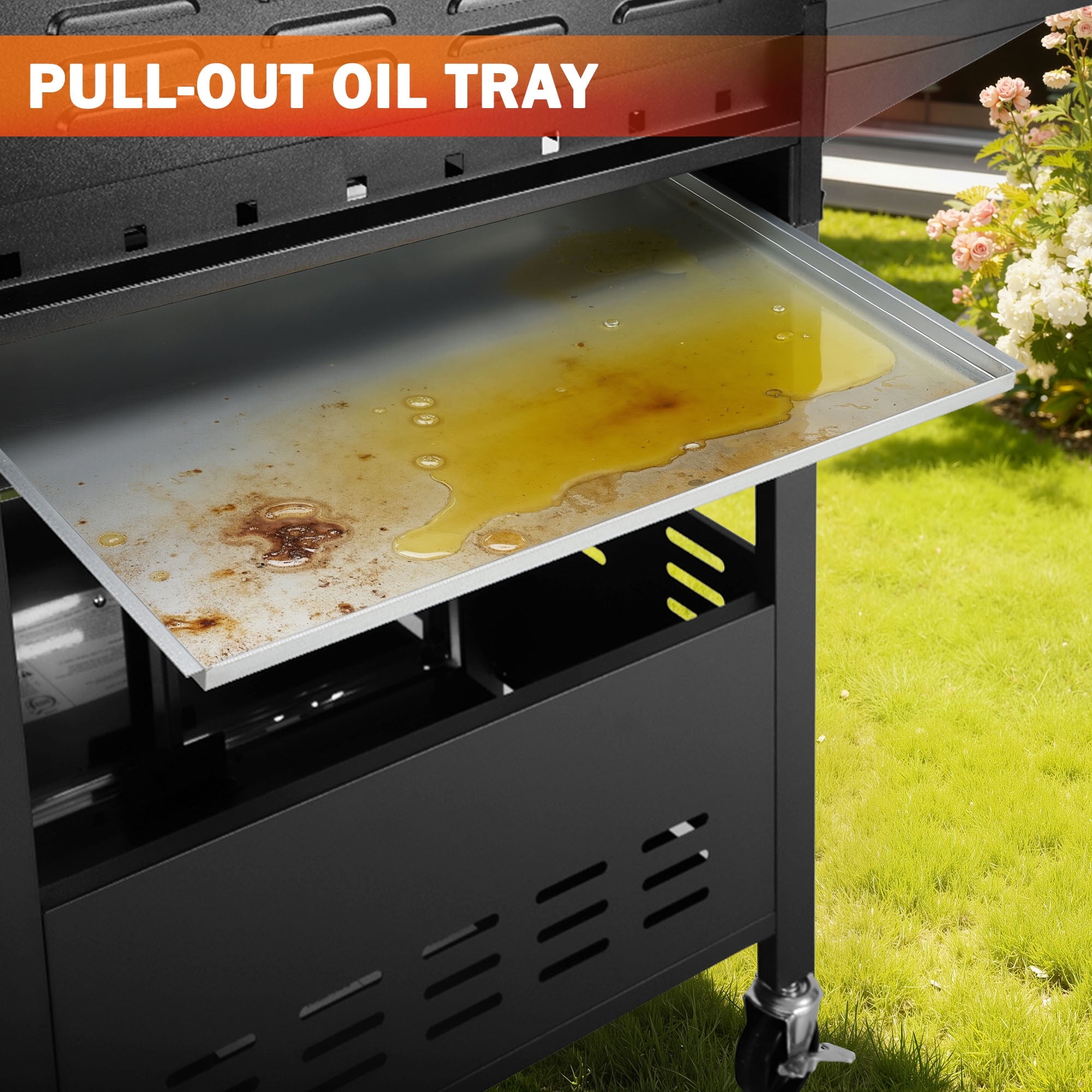 BBQ Grill, Seizeen 30,000 BTU 3-Burner Gas Grill Portable, Backyard Camping Propane Grill with  Daul Zone, Foldable Table, Hanging Basket, Steel Brush, Universal Wheels