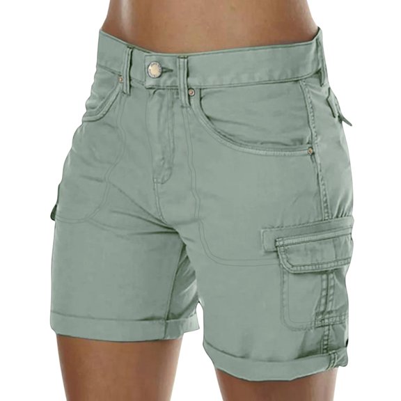 ADSSDQ Womens Cargo Hiking Short Summer Casual High Waist Lightweight Cargo Shorts Althletic Workout Clothes with Pockets Green L