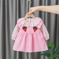 thumbnail image 2 of Coerni Toddler Girls Plaid Long Sleeve Dress Corduroy Strawberry Pattern Girls Summer 𝗣eter Pan Collar Kids Top Dresses, 2 of 9