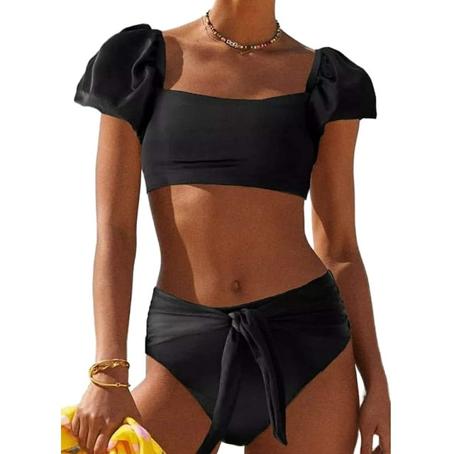 Womens Falbala Bikini Set High Waisted Swimsuits Bottom Flounce Two Pieces Swimsuit Bathing Suit