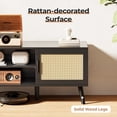 thumbnail image 2 of TV Stand for 55" TV, Boho Entertainment Center with Adjustable Shelf, 2 Cabinets, Rattan TV Media Console, Solid Wood Feet, 4 Cord Holes, for Living Room, Bedroom, Black, 2 of 9