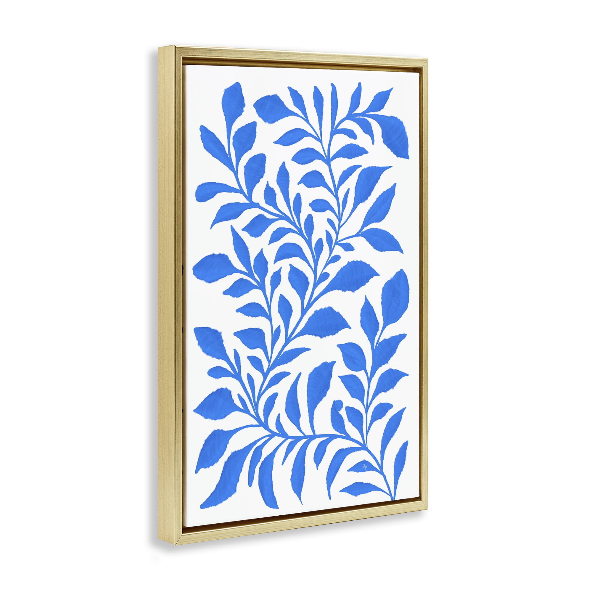 Stupell Industries Blue Snake Plant Botanical & Floral Painting Gold Floater Framed Art Print Wall Art, 17 x 25