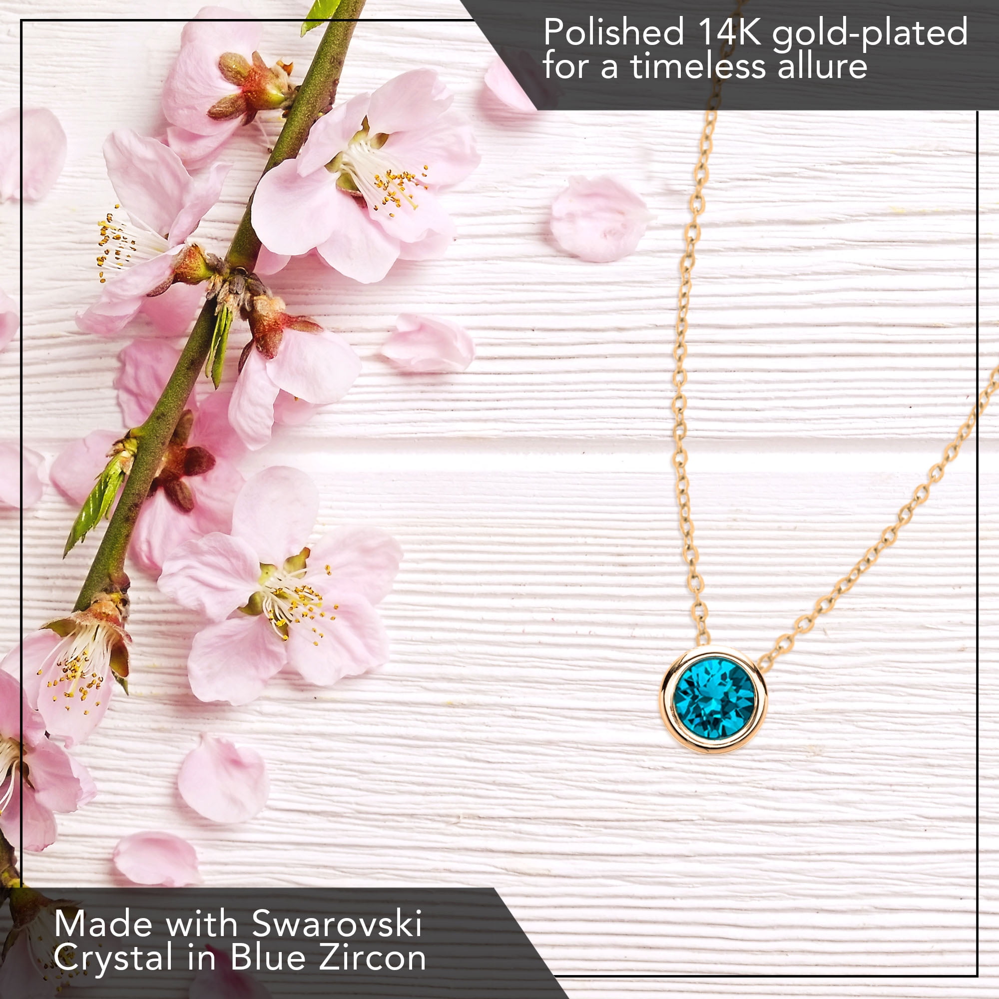 X & O Women's 14K Yellow Gold Plated Blue Zircon Crystal Pendant Necklace