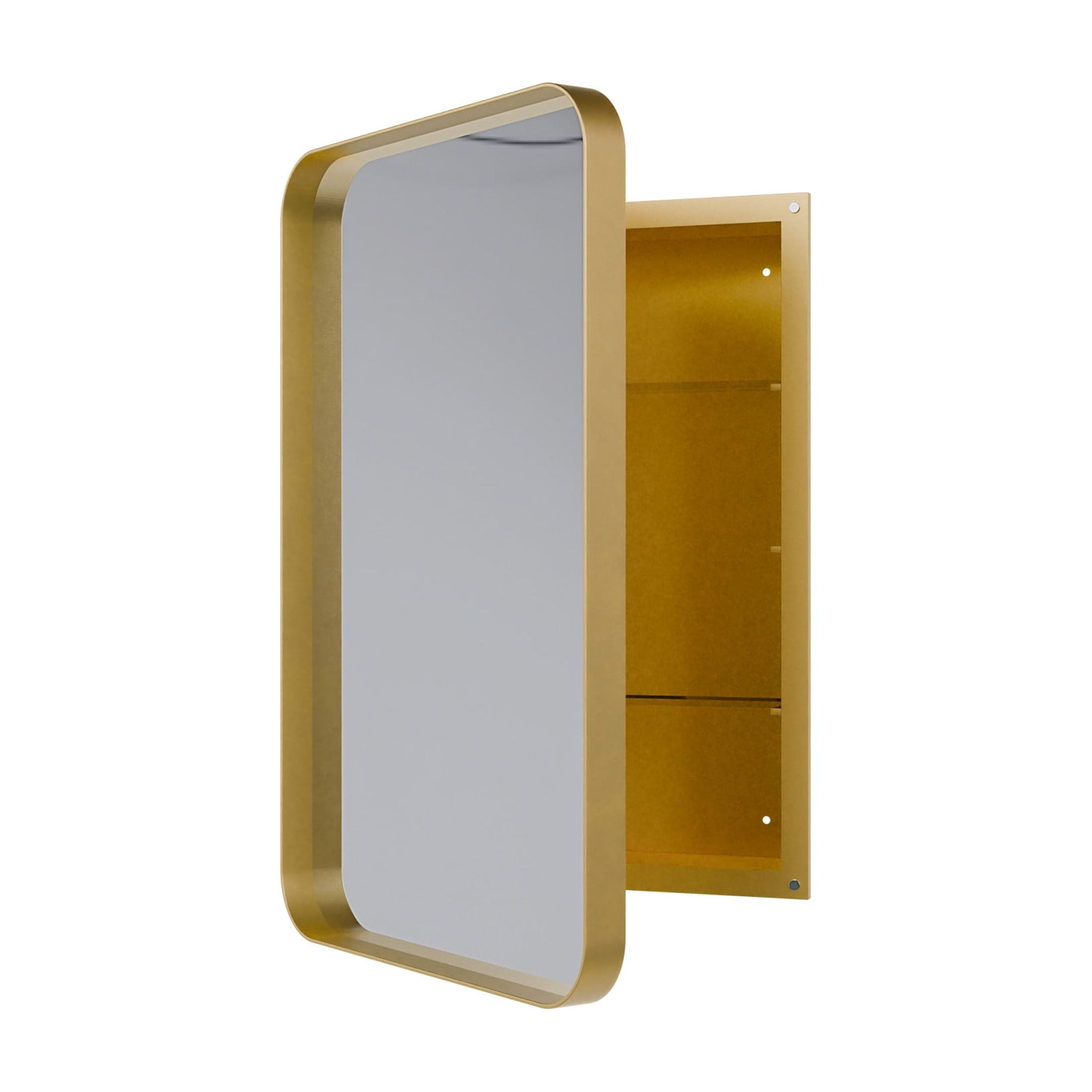 Noble House 20×30 Recessed Medicine Cabinet with Mirror, Metal Frame, Adjustable Shelves, for Bathroom, Matte Gold