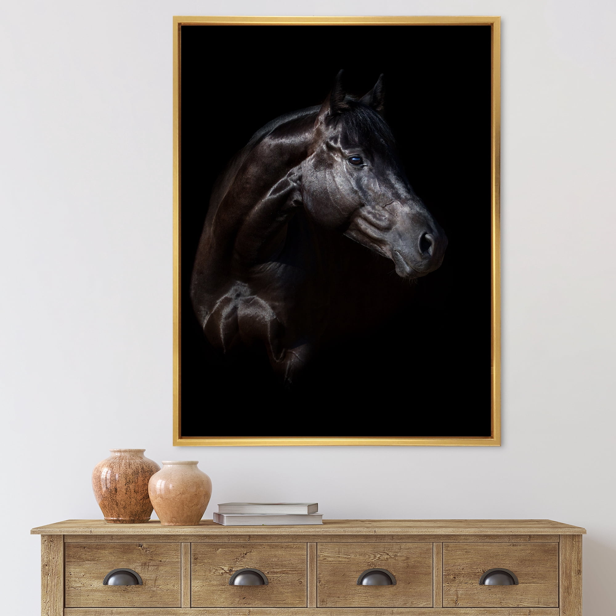 Silhouette Of Horse and Woman 30 in x 40 in Framed Photography Canvas Art Print, by Designart