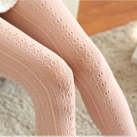 Aocisk Lace Carved Retro Slim Transparent Hollow Pantyhose Stockings for Women Elegant Sheer Tights Socks Pink One Size