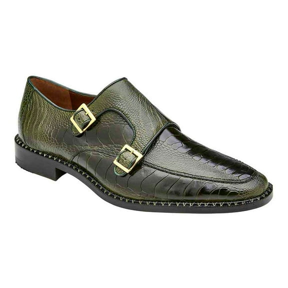 Belvedere Valiente Men's Double Monk-Strap Forest Genuine Ostrich Loafers (9)