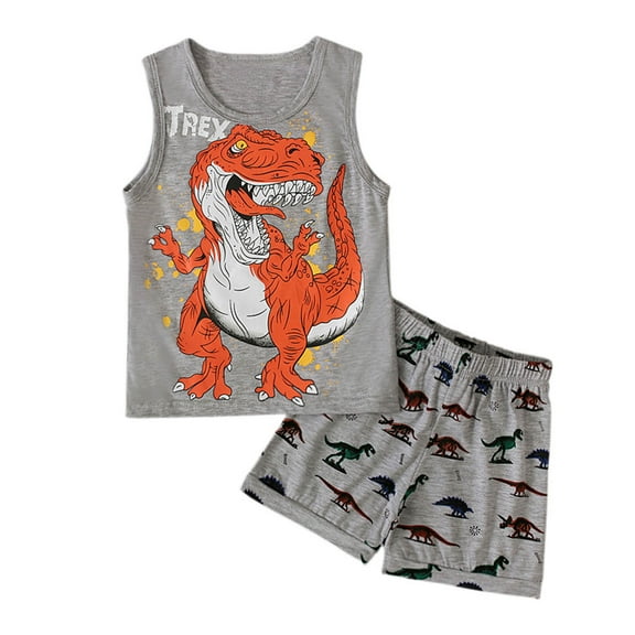 Fesfesfes Boys Summer Dinosaur Print Sleeveless Top Shorts Two-piece Children's Suit
