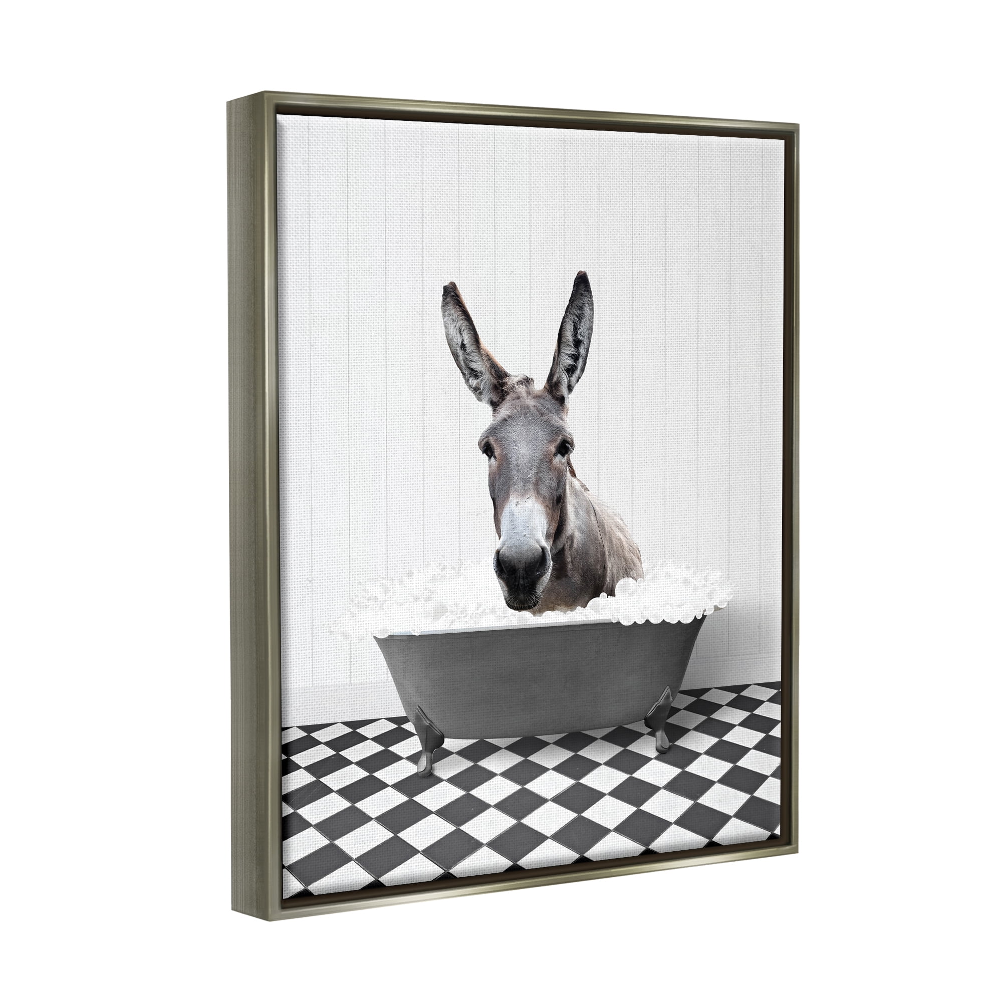 Stupell Industries Donkey in Vintage Bath Animals & Insects Painting Gray Floater Framed Art Print Wall Art, 25 x 31