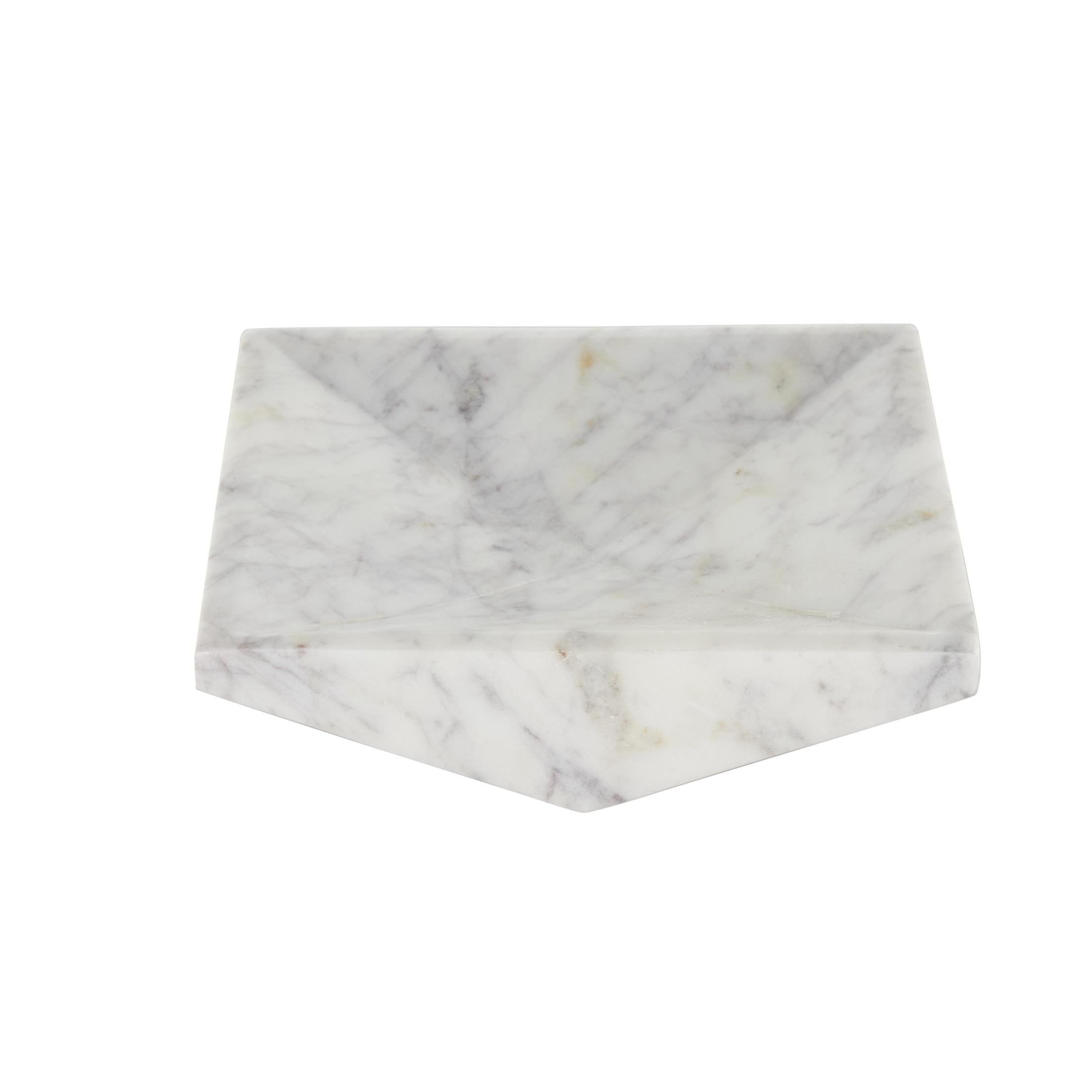 DecMode 8" x 8" White Marble Square Geometric Tray, 1-Piece