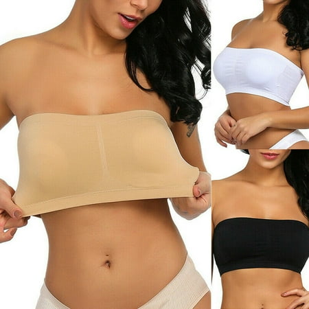 SUNSIOM Double Layers Plus Size Strapless Bra Bandeau Tube Removable Padded Top Stretchy