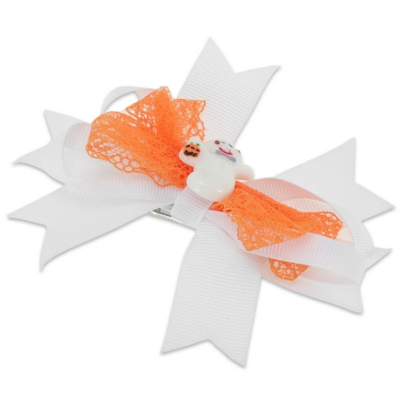 Unique Bargains 1 Pc Duckbill Clip Halloween Butterflies Mesh Hair Clip for Women White Orange