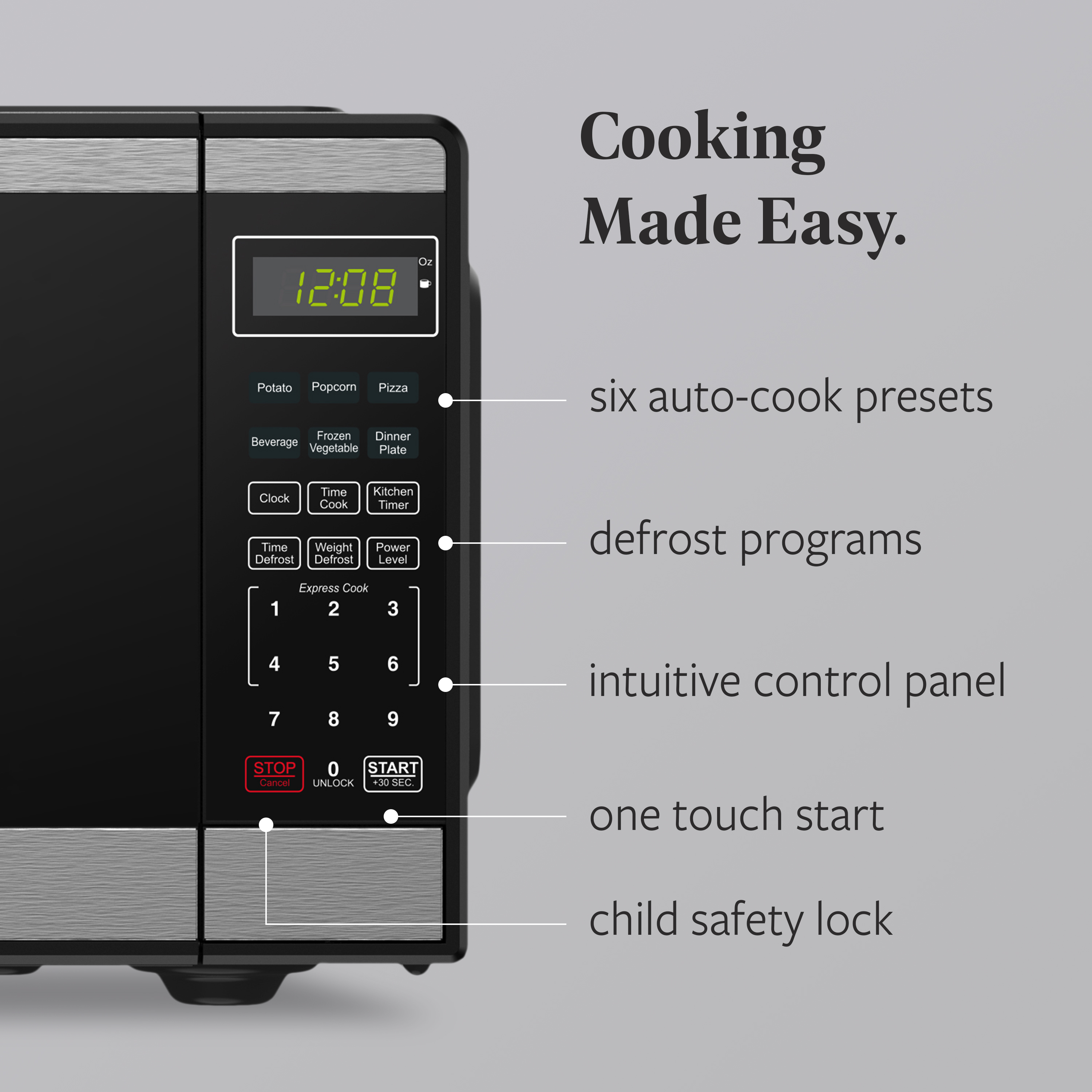 Farberware 0.9 cu ft Microwave Oven, 900W Countertop Microwave Oven with Auto Cook Menu, Black & Stainless Steel