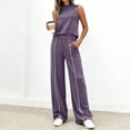thumbnail image 2 of Two Piece Set for Women Summer Outfits Mock Neck Sleeveless Tank Top Wide Leg Pants Athletic Matching Sets Summer Vacation Travel Outfits Trendy Going Out Suits for Womens 2026 Purple XL, 2 of 4