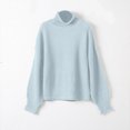 thumbnail image 4 of Lovskoo Sweaters for Women Long Sleeve Solid Color Crewneck Mock Neck Pullover Knit Jumper Tops Casual Sweater Blue, 4 of 5