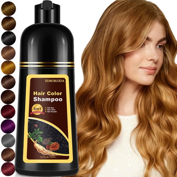 Hair Dye Shampoo 3 in 1, Professional Semi-Permanent Color Shampoo for Women & Men, Easy To Use,16.9 Fl Oz(Golden Brown)