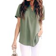 thumbnail image 2 of Minnieouse Camisa de mujer con cuello en V Blusa de gasa Manga corta Color sólido Top casual Prendas para la parte del cuerpo Verde claro METRO Minnieouse AP003271-22, 2 of 5