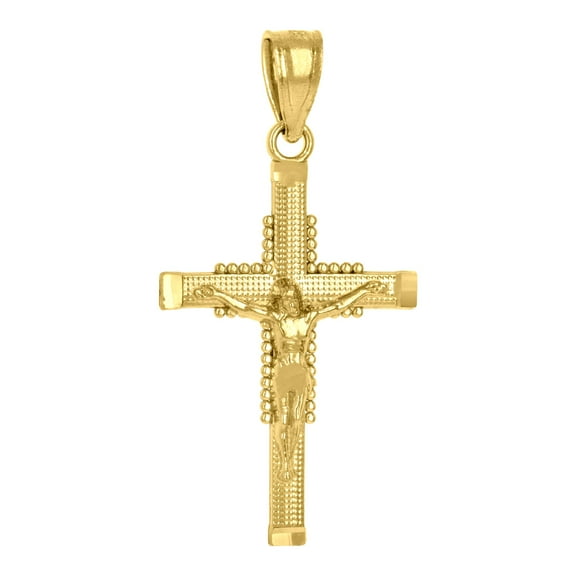 14k Yellow Gold Unisex Cross Crucifix Ht:25.6mm Religious Pendant Charm Pendant Necklace for Men Women