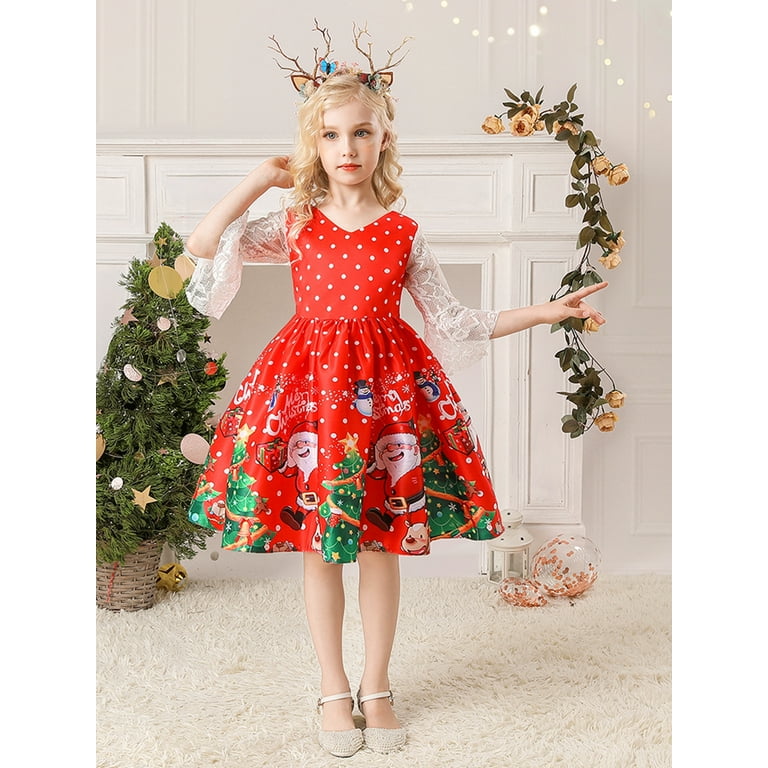 Toddler Kids Girls Christmas Short Sleeve Sleeveless Dress Fancy Christmas Festival Party Dress for 2 9Years Toddler Girls