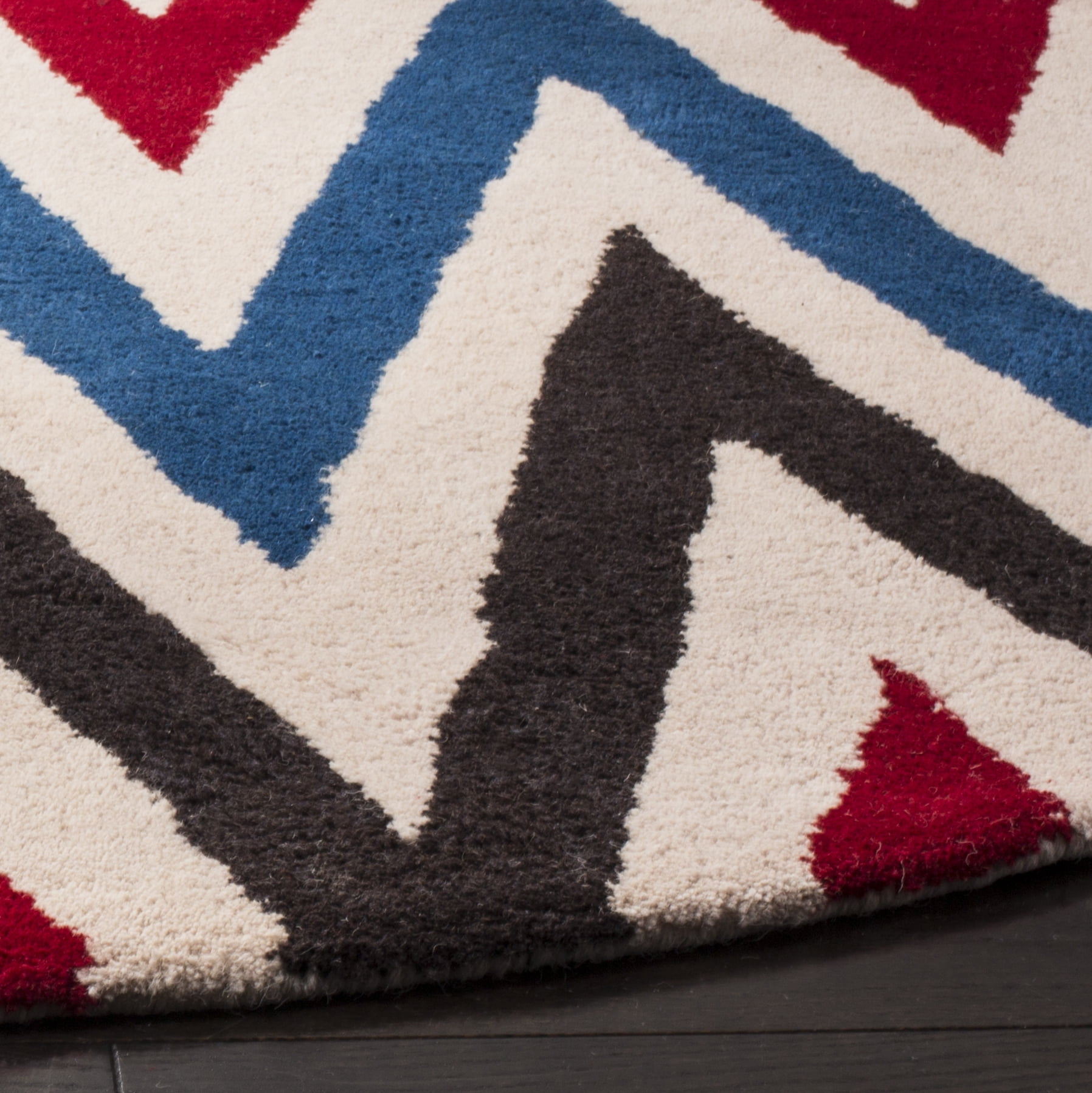 SAFAVIEH Chatham Jefferson Geometric Wool Area Rug, Ivory/Multi, 7' x 7' Round
