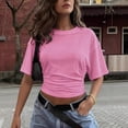 thumbnail image 4 of Korean-style design round-neck pullover short-sleeve T-shirt for women, new summer model, simple and versatile, solid color, loose-fitting top, 4 of 10