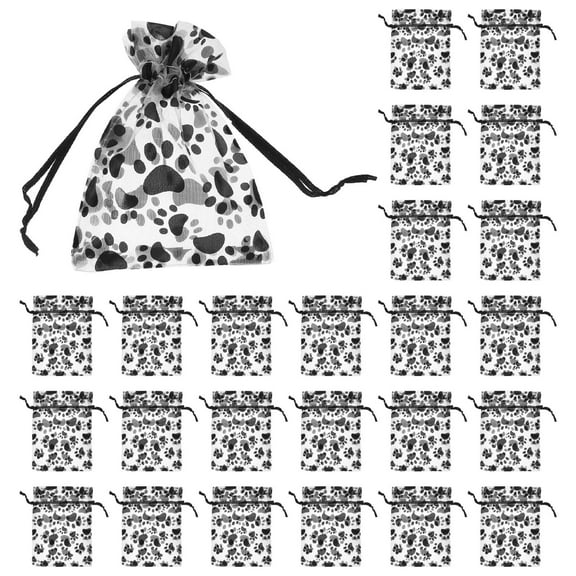 unbranded 50pcs Paw Print Organza Bags Jewelry Drawstring Storage Bag, 4.7x3.5in Black Sheer Organza Wedding Favor