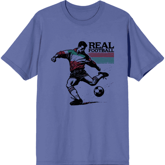 "Real Football" Sports Back to School Adult Blue Crew Neck Short Sleeve Tee-Medium