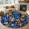 thumbnail image 3 of Vintage Blue Coral Round Area&nbsp;Rug 8ft Coastal Hand Painted Style Marine Life Ocean Non-Slip&nbsp;Washable Circle Rugs Soft Felt Indoor Floor Mat for Bedroom Kitchen Living Room Bathroom, 3 of 9