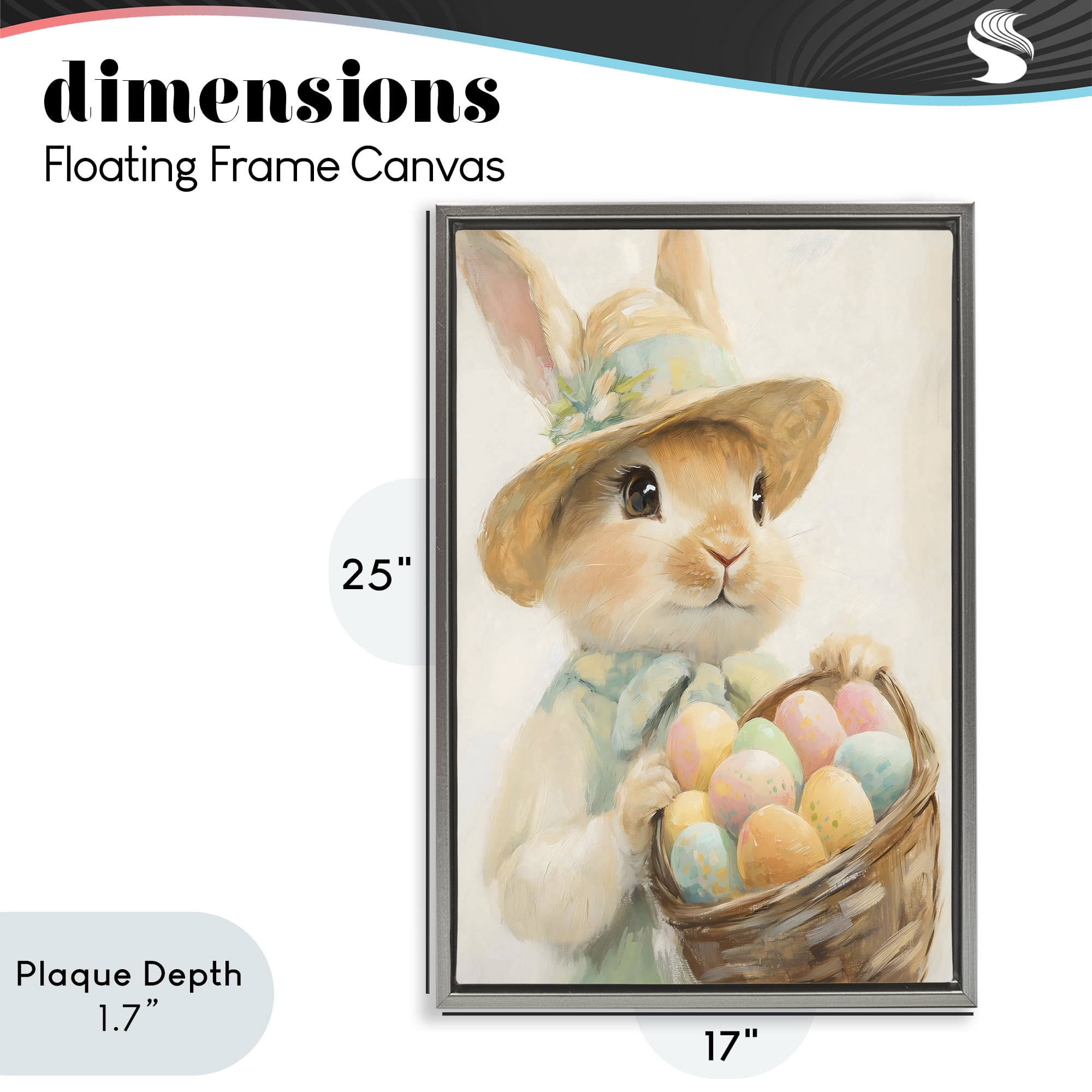 Stupell Industries Easter Egg Basket Rabbit Gray Framed Floater Canvas Wall Art, design by The Prints Vibe