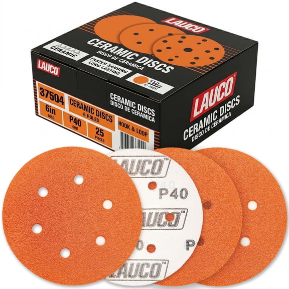 25 PCS 6 Inch 6 Hole Ceramic Sanding Discs P40 Grit, Hook and Loop Orbital Sandpaper, Heavy Duty Sandpaper for Wood, Metal, Automotive, Paint Removal