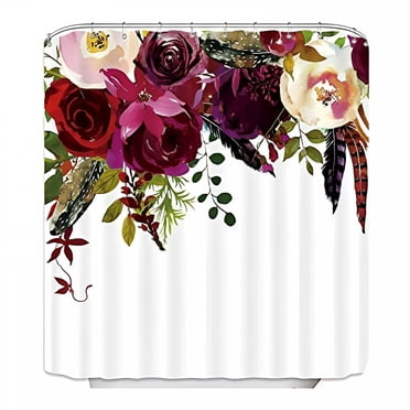 AUQ Colorful Flower Shower Curtain,72" X 72" Waterproof Polyester 12 Hooks