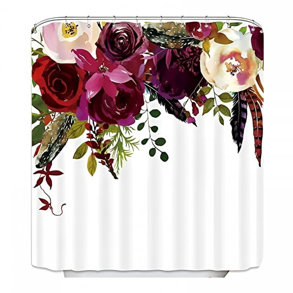 AUQ Colorful Flower Shower Curtain,72" X 72" Waterproof Polyester 12 Hooks