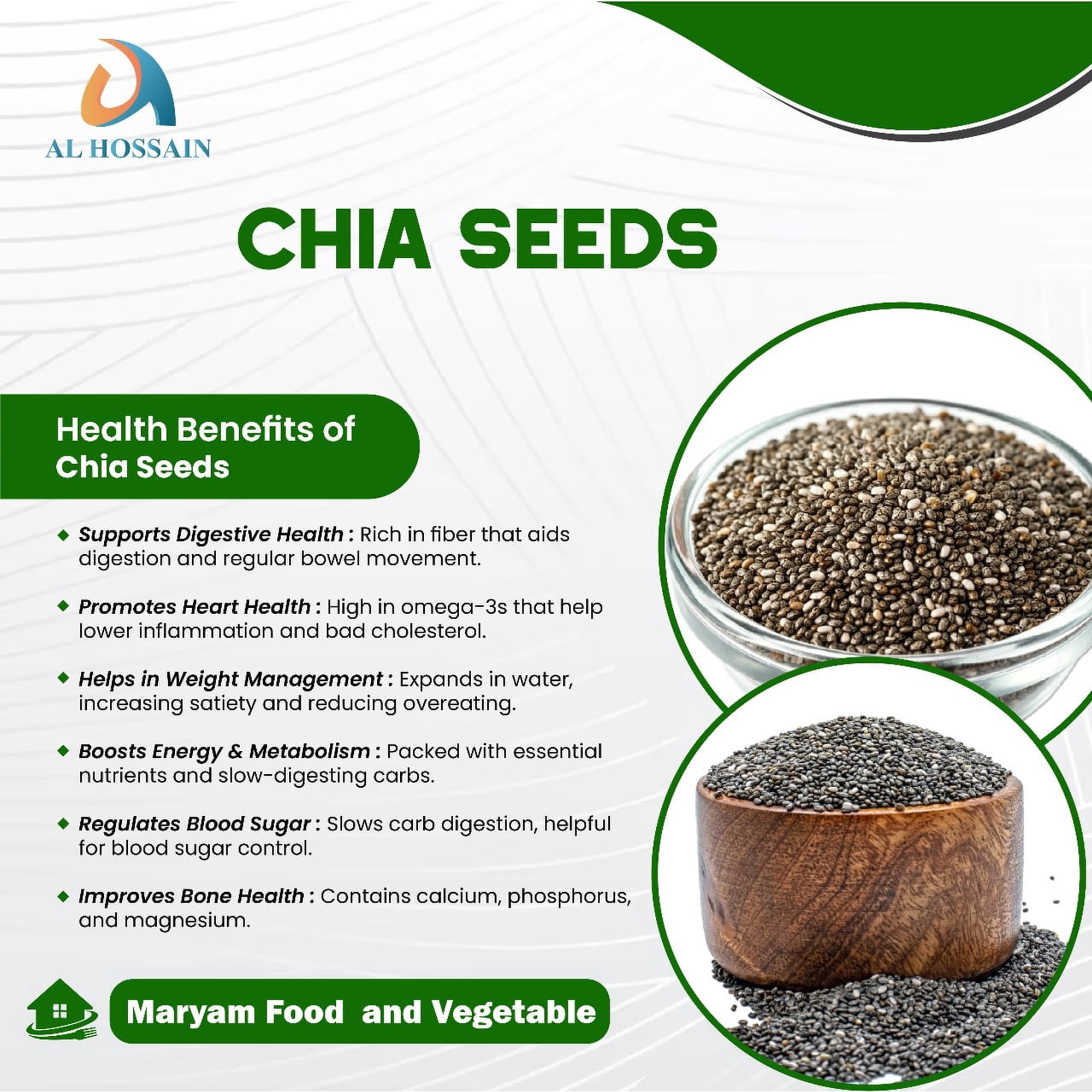 Al Hossain Natural Chia Seeds 3.53oz (100g) – Premium Guatemalan / Imported Chia Seeds, Gluten-Free, High Fiber & Protein, Omega-3 Superfood for Energy & Weight Management