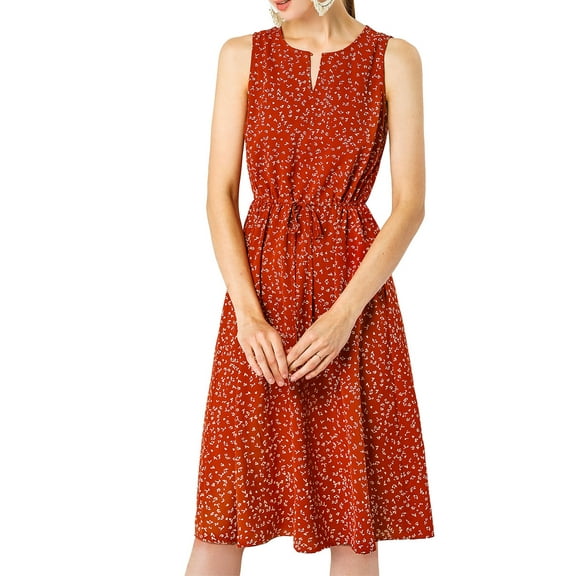 INSPIRE CHIC Women's Midi Floral Dresses Summer Casual Wedding Guest Sleeveless Dress XS Red