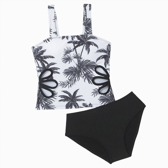 Ymyiu Teen Bikini Girls Swimsuits 2 Piece Bikinis Set Colorblock Bathing Suits Strap Girls' Swimwear Size 11-12 Years (Black,11-12 Years)
