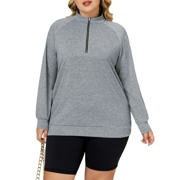 NISVIYA Women'S Plus Size Tops Casual Oversized Long Sleeve Sweatshirts Fashion Half Zip Pullovers Blouses