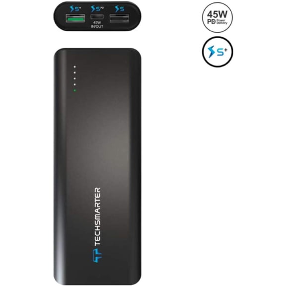 Techsmarter 30,000mAh 45W USB C PD Laptop Power Bank, Portable Charger. Compatible with MacBook, Chromebook, iPad, iPhone, Samsung Galaxy, LG, Motorola, Android