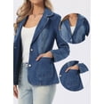 thumbnail image 2 of DARING DIVA Women's Notched Lapel Long Sleeve Button Up Denim Blazer M Blue, 2 of 6