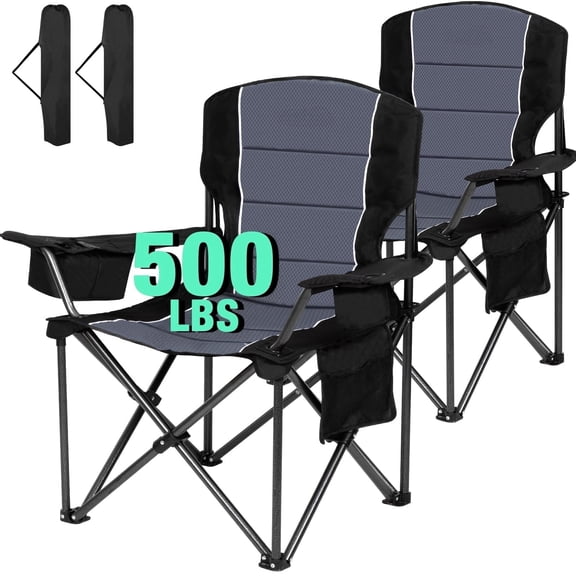 SUNSPIRE Oversized Camping Folding Chair 2-Pack, Heavy Duty Lightweight Portable Chair with Cup Holder Side Pocket for Outdoor Beach Sports Fishing ‌‌Black