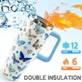 thumbnail image 3 of Butterfly Tumbler with Handle and Straw 40 oz Blue Butterfly Cup Coffee Travel Mug Stainless Steel Insulated Water Bottle Butterflies Stuff Decor Gifts for Women Teenage Bridesmaid, 3 of 6