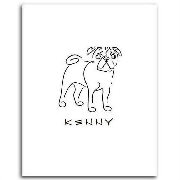 Personalized Hand-Crafted Pug Line Drawn Style Block Mount