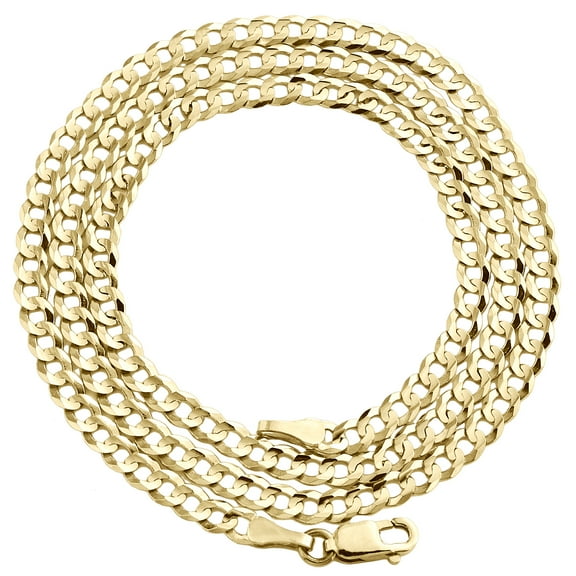 14K Yellow Gold 3mm Solid Plain Curb Cuban Chain Link Necklace 24 Inches