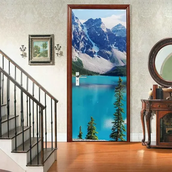 Natural Landscape Door Sticker Snow Mountain Glacier Decals Self Adhesive PVC Wallpaper Ocean Poste