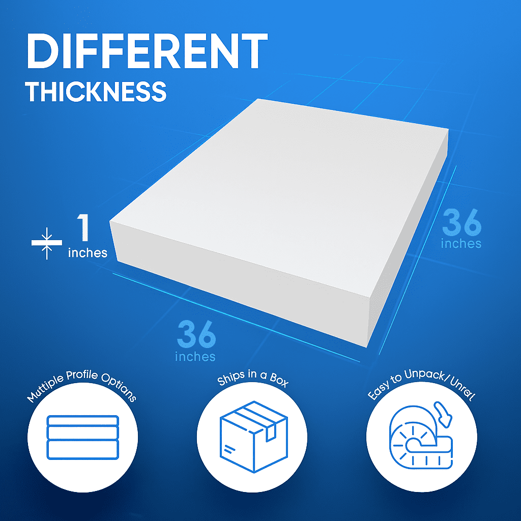 QOMFY 1in H x 36in W x 36in L 1.8 Density 33ILD Square Semi-Firm Upholstery Foam Cushion