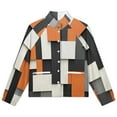 thumbnail image 4 of Jackets for Women Winter Coat Jackets Flannel Stand Collar Jacket(Orange Black Grey White Geometric,Size:S-4XL), 4 of 7