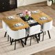thumbnail image 3 of Set de mesa de comedor rectangular de 7 piezas, mesa fija de grano de madera de dos tonos y triamina negra con 6 sillas de cuero, 3 of 5