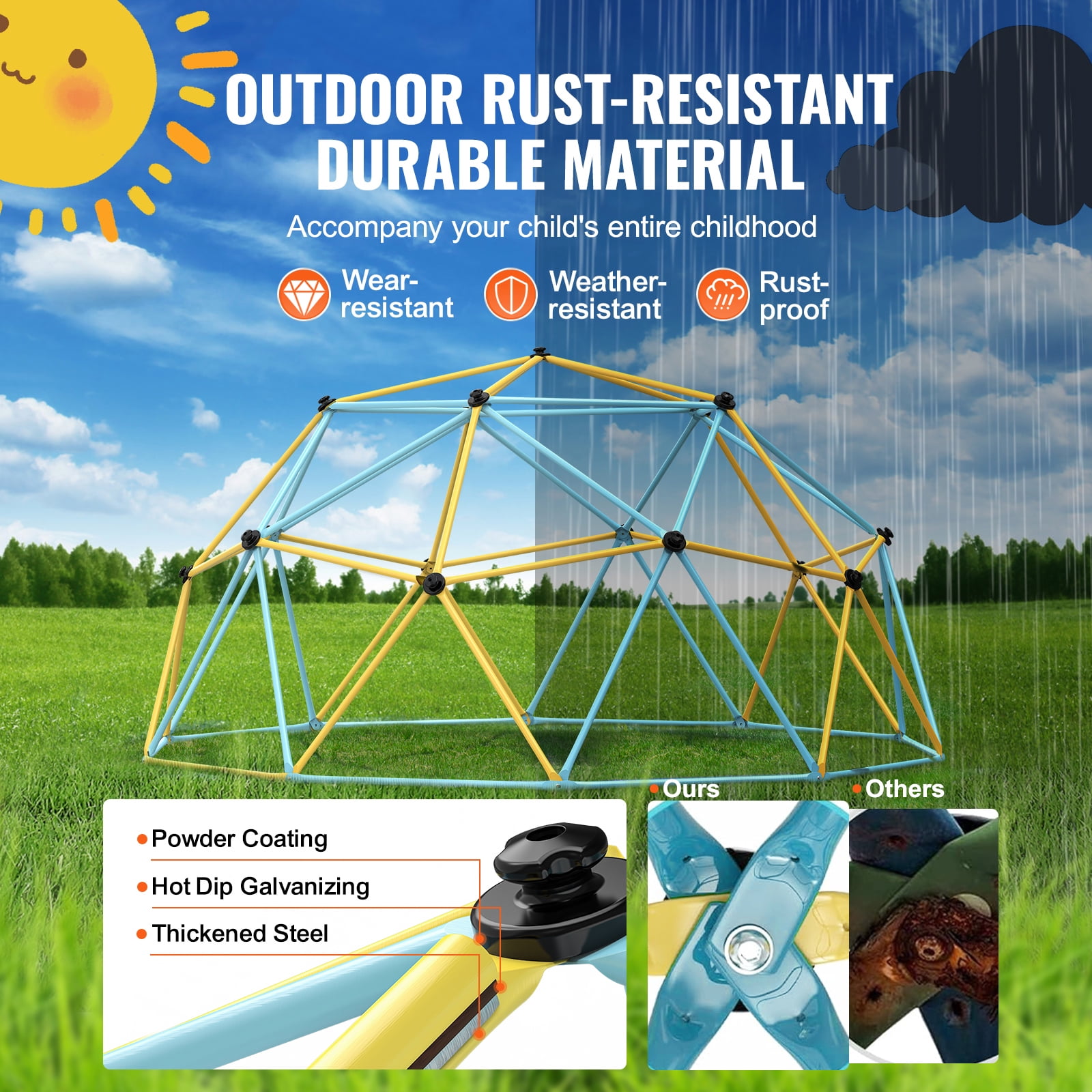 KFFKFF Geometric Climbing Structure, 10FT Dome with Climbing Grips, Supports up to 750LBS, Simple Setup, Ideal for Children Aged 3-10, Outdoor Play Equipment for Backyard Fun