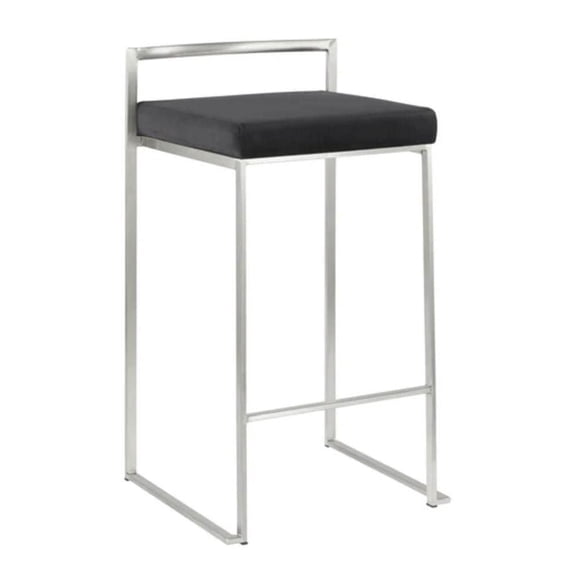 Salem Counter Stool in Black made of stainless steel frame in polished chrome finish and Black PU leather upholstered seat